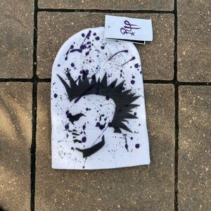 White and Purple Graphic Beanie